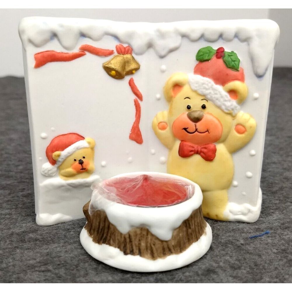 LaVie Ceramic Tea Light Candle & Holder Teddy Bears Snow Firepit Bells Holly NEW